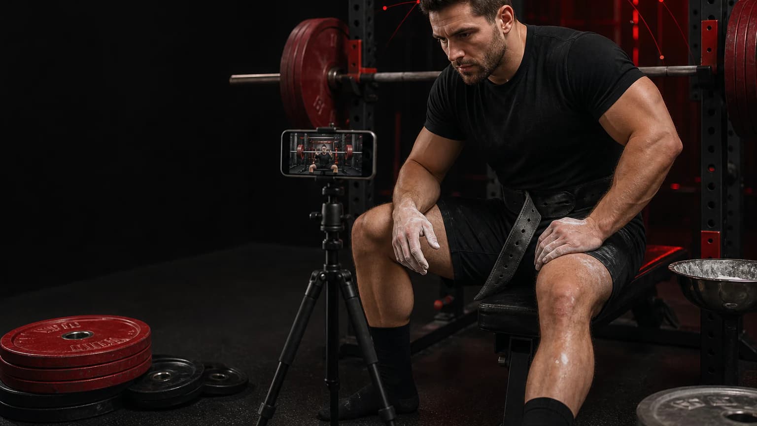 Athlete reviewing a training video on a phone